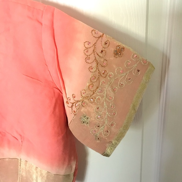 Pink and Beige Georgette Sari - Picture 6 of 6